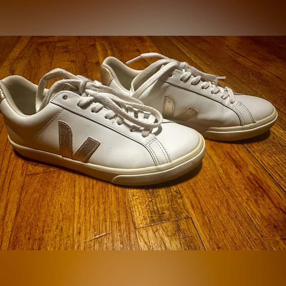 Veja White Sneakers with Metallic V Logo